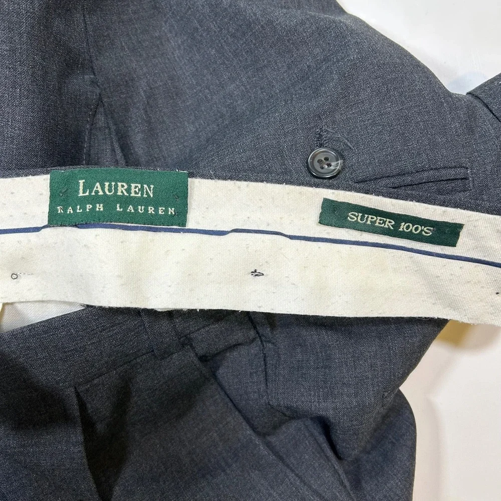 Lauren Ralph Lauren Dress Pants Pleated Super 100s Wool Gray Mens 36x32 Runs big